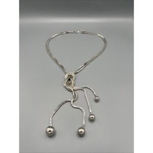 Y2K Silver Tone Adjustable Necklace Minimalist Knot Design Early 2000s Vibe